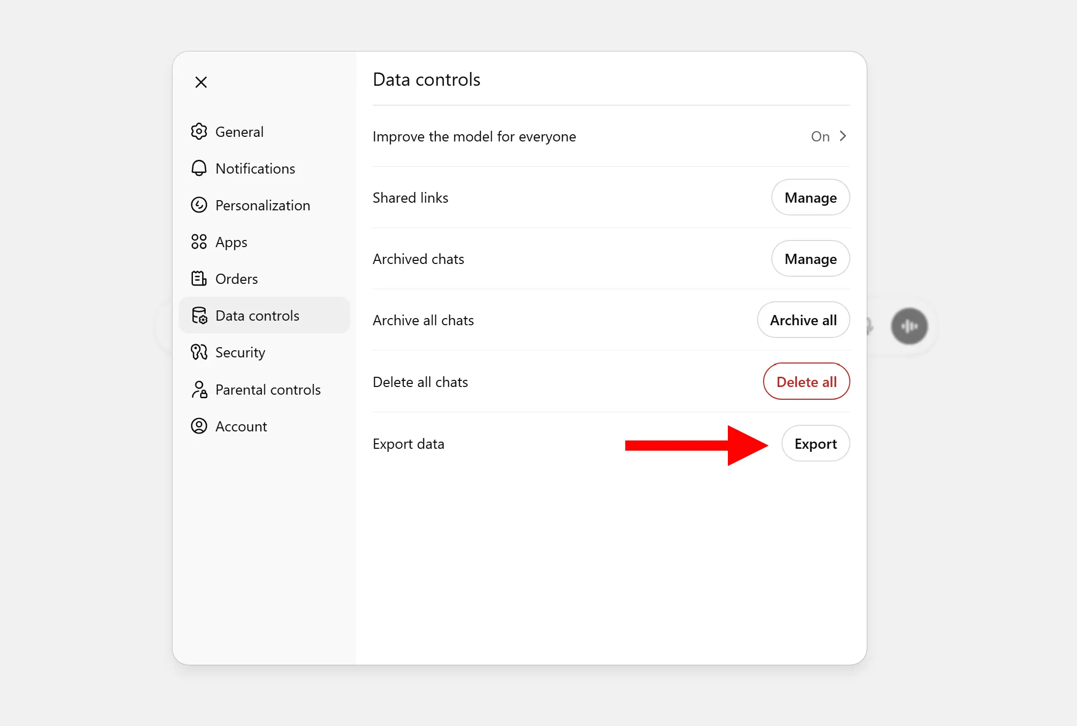 ChatGPT export step 1